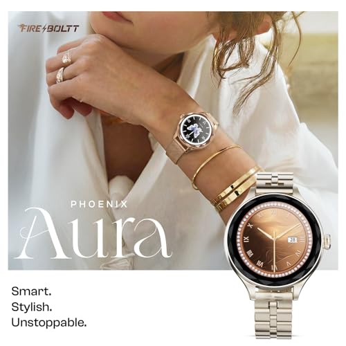 Fire-Boltt Phoenix Aura Women Smart Watch with 1.26” Diamond-Cut HD Display, Rotating Crown, Wireless Charging, Bluetooth Calling, Voice Assistant, 120+ Sports Modes - Silk Champagne