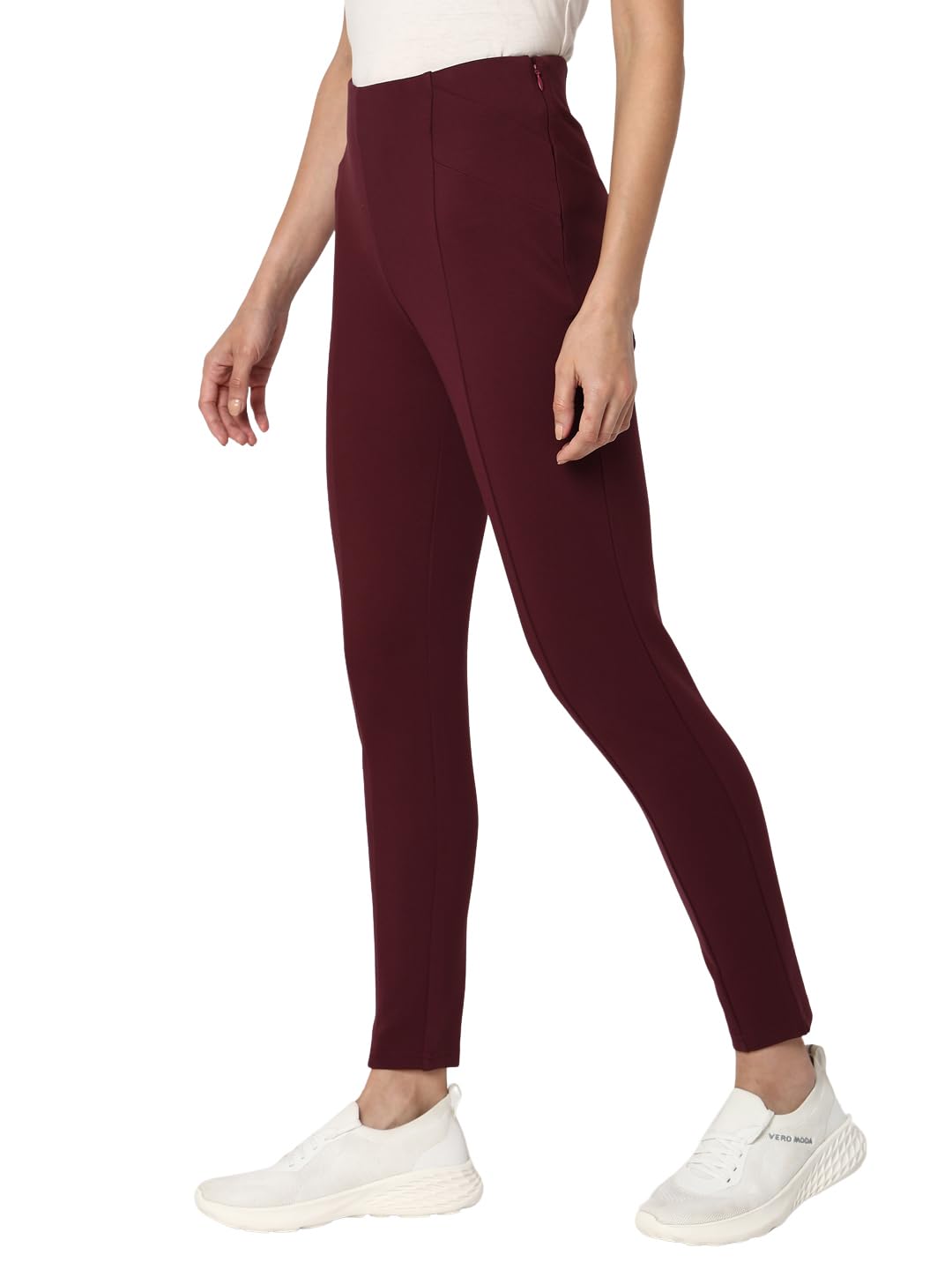 VERO MODA Women Solid Maroon Rayon Skinny Fit High Rise Jeggings
