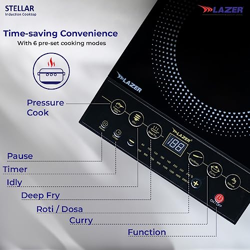 Lazer Stellar Induction Cooktop With Auto Power Saving And Wide Voltage Protection | Digital Display| 2000 Watt ( Black), Sealed