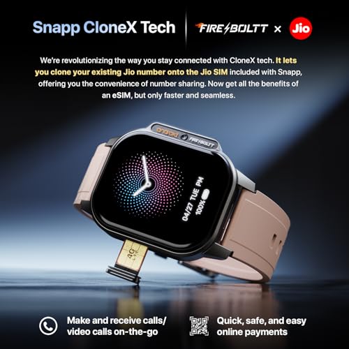 Fire-Boltt Snapp Smart Watch, Selfie Camera, 4G Nano-SIM Slot, 54.1mm AMOLED Display, Play Store- Unlimited apps, 1000mAh Battery, 2GB/4GB RAM + 16GB/64GB ROM (Cherry Blush)