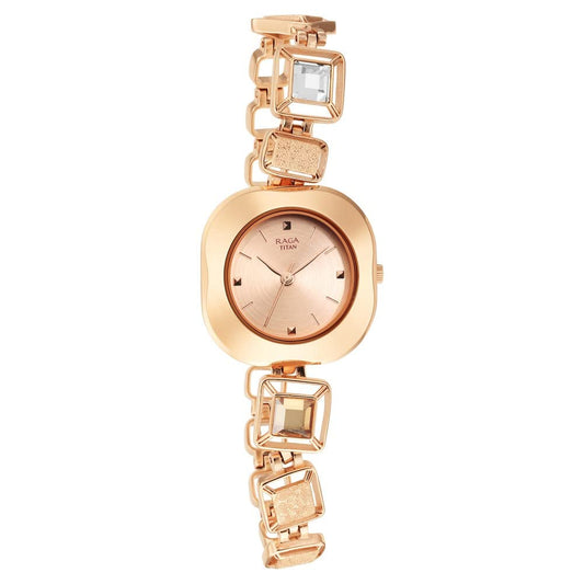 Titan Raga Love All Rose Gold Dial Women Watch with Metal Strap-NS95156WM01
