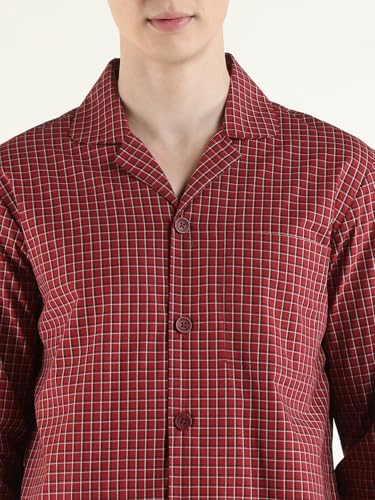 Hancock Men Cotton Checked Relaxed Fit Night Suit Red Size S