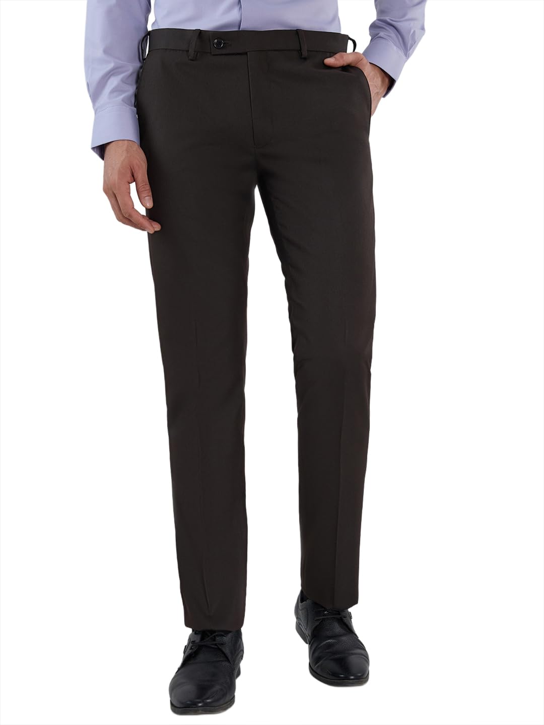 Park Avenue Men Slim Fit Structure Pattern Poly Viscose Blend Flat Front Formal Trouser Dark Brown