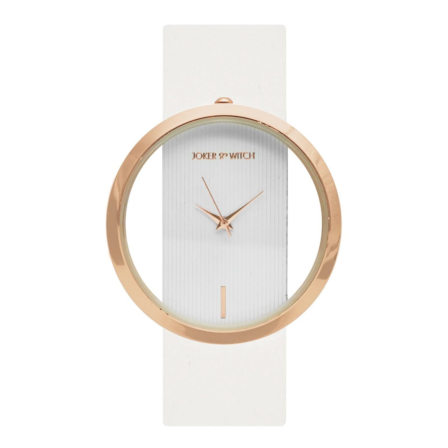 Joker & Witch Futuristic 44mm White Dial 22mm Faux Leather Strap Watch for Women