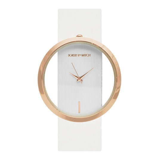 Joker & Witch Futuristic 44mm White Dial 22mm Faux Leather Strap Watch for Women