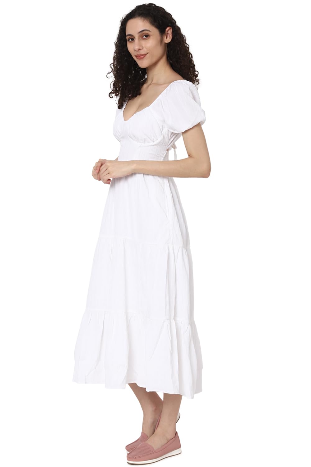 American Eagle women's Polyester Blend A-Line Midi Dress (WES0397160100_White