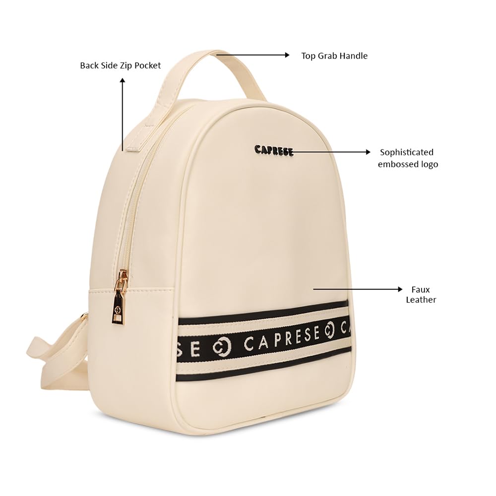 Caprese Trinity Fashion Backpack Medium Cream Solid Women's Bag