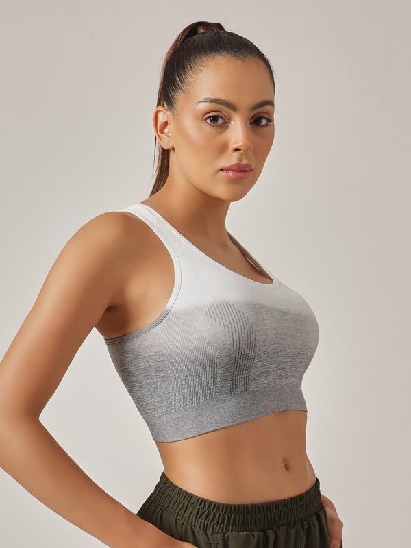 Clovia Women's Low Impact Printed Sports Bra with Removable Cups (BRS083P01_L_Grey)