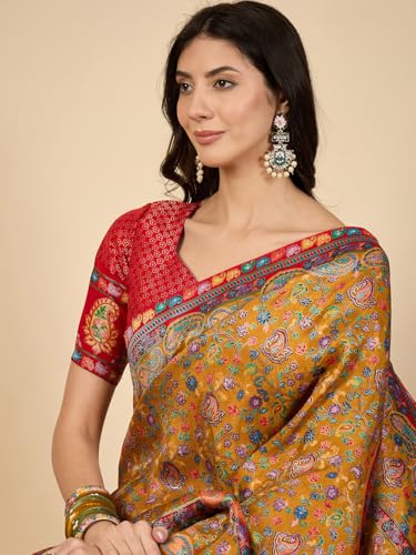 AKHILAM Women's Kanjivaram Woven Soft Silk Saree With Blouse Piece