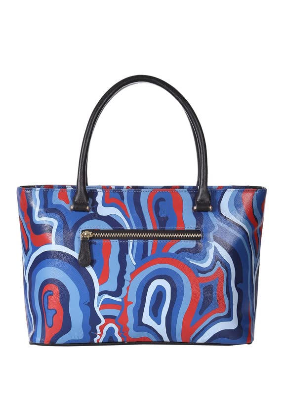 Satya Paul Blue Cobalt Ligh Blue PU Printed Tote Handbags for Women