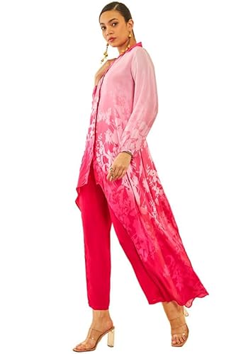 Soch Womens Fuchsia Crepe Floral Printed Co-Ord Set with Sequins Details