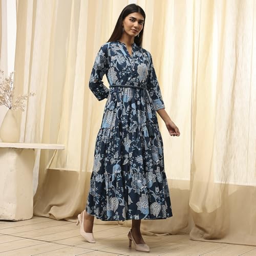Biba Women Earthy Blue Cotton Dress_38