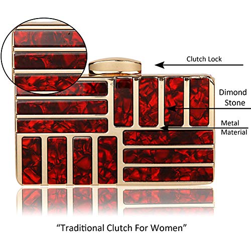 TOOBA Women Handicraft Beautiful Metallic Acrylic Box Clutch Bag Purse for Bridal, Casual, Wedding Bag for Women & Girls (Both Sides Exactly Same) (Blood Red Acrylic)