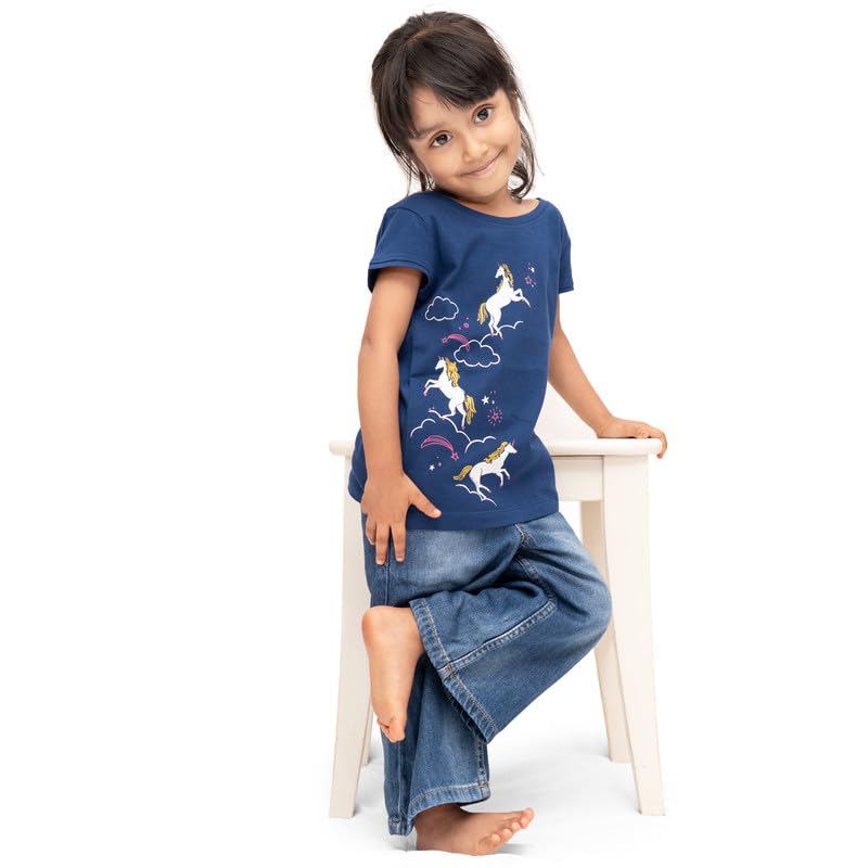 Real Basics Girl's Regular Fit Half Sleeve Tshirts Pack of 5 (RB-G-HTop-P5-1314-Set9_Multicolour_13-14 Years)