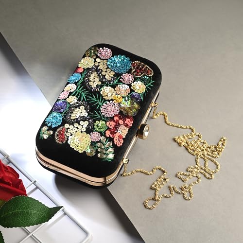 DUCHESS women bridal Fancy Party Hand Embroidered Box Clutch Purse with Sling For Girls and Women
