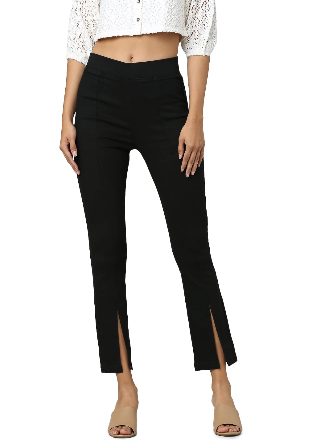 Only Women's Cotton Blend Fit & Flare Black Jegging_33