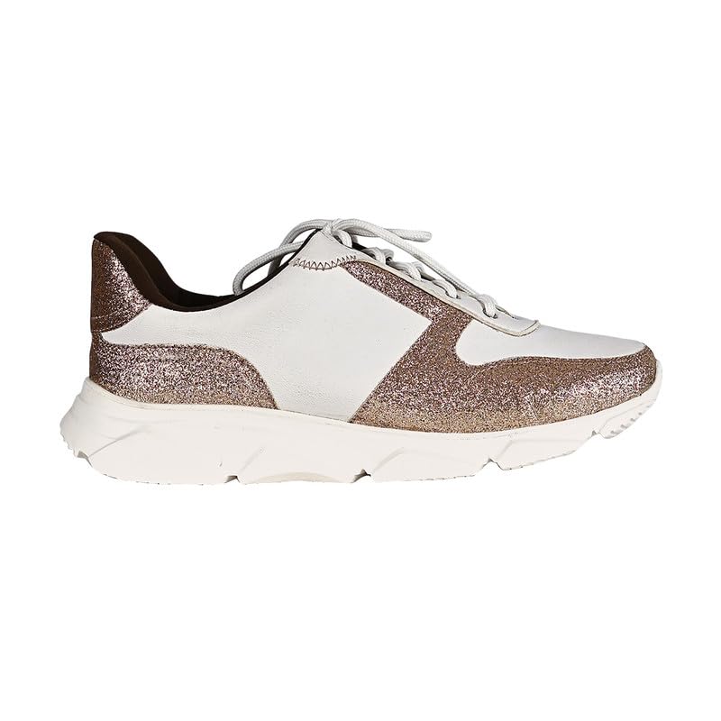 eske Maya Vegan Leather Chunky Sneakers | Silver-White Lace-Up Casual Shoes for Women | Textured Metallic Finish | Leather Insole | Lightweight EVA Sole | Stylish Footwear for Everyday Wear (Gold White, UK Footwear Size System, Adult, Women, Numeric, Medi