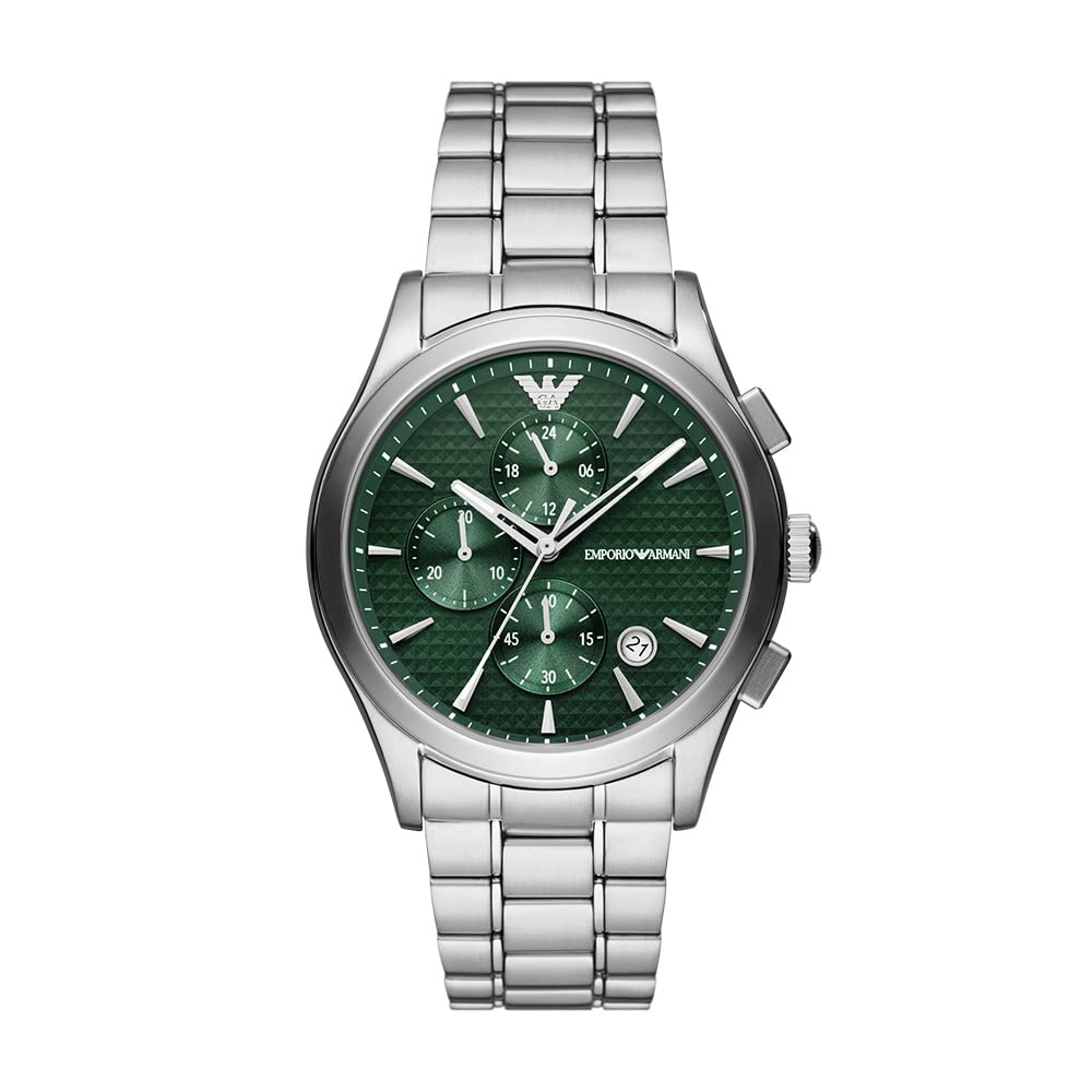 Emporio Armani Stainless Steel Analog Green Dial Men Watch-Ar11529, Silver Band