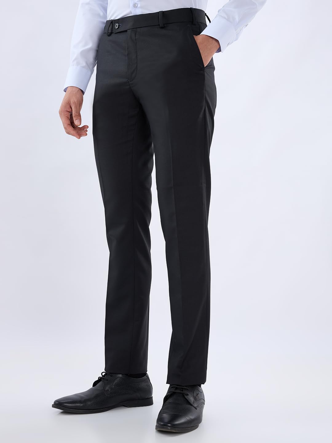 Raymond Men Slim Fit Structure Pattern Poly Viscose Blend Flat Front Formal Trouser Black