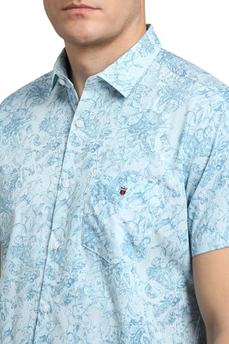 Louis Philippe Men Light Blue Slim Fit Print Half Sleeves Casual Shirt