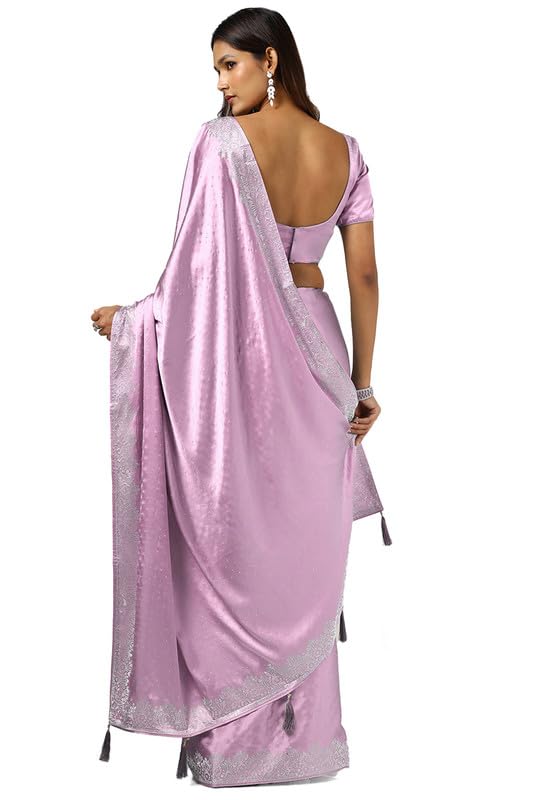 Soch Womens Blush Pink Satin Saree With Stone Work
