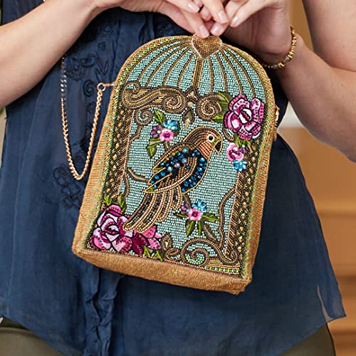 Mary Frances Pretty Parrot Beaded Handbag – Bird Embellished Crossbody Evening Shoulder Bag for Travel, Weddings, Parties – Multicolor