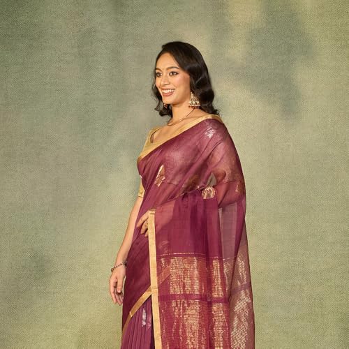 Taneira Purple Woven Pure Silk Cotton Chanderi Saree with Unstitched Blouse Piece (8905906844210 - Purple)