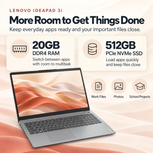 Lenovo IdeaPad 3i 15.6" FHD IPS Touchscreen Laptop, Intel Core i5-1135G7, 20GB RAM, 512GB PCIe NVMe SSD, Backlit Keyboard, Fingerprint Reader, Bluetooth, Wi-Fi, HDMI, Windows 11, Arctic Grey