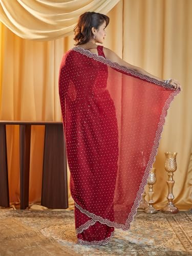 Kasee Women Gajri Embellished Beads and Stones Silk Blend Saree