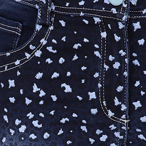 Cutecumber Girls Cotton Rich Denim Strech Fit Jeans – White Heart Print & Fringe Hem, Stylish Casual Outfit for Baby Girls & Kids (Age 1–15 Years)