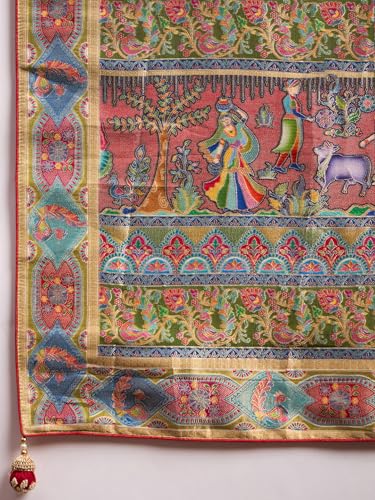 AKHILAM Women's Cream Viscose Silk Ethnic Motif Printed Saree With Unstitched Blouse Piece (MSTANI159B_HS)