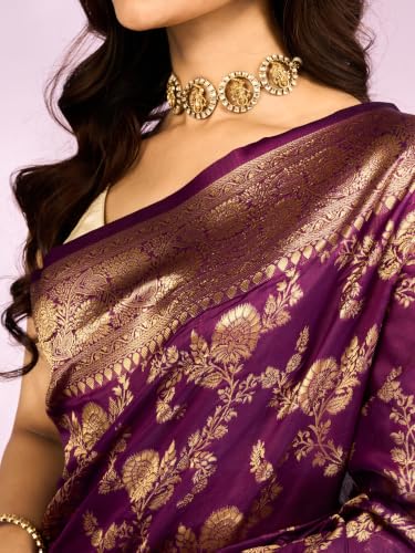 MOHEY Women's Art Silk Woven Saree with Blouse Piece (Purple)