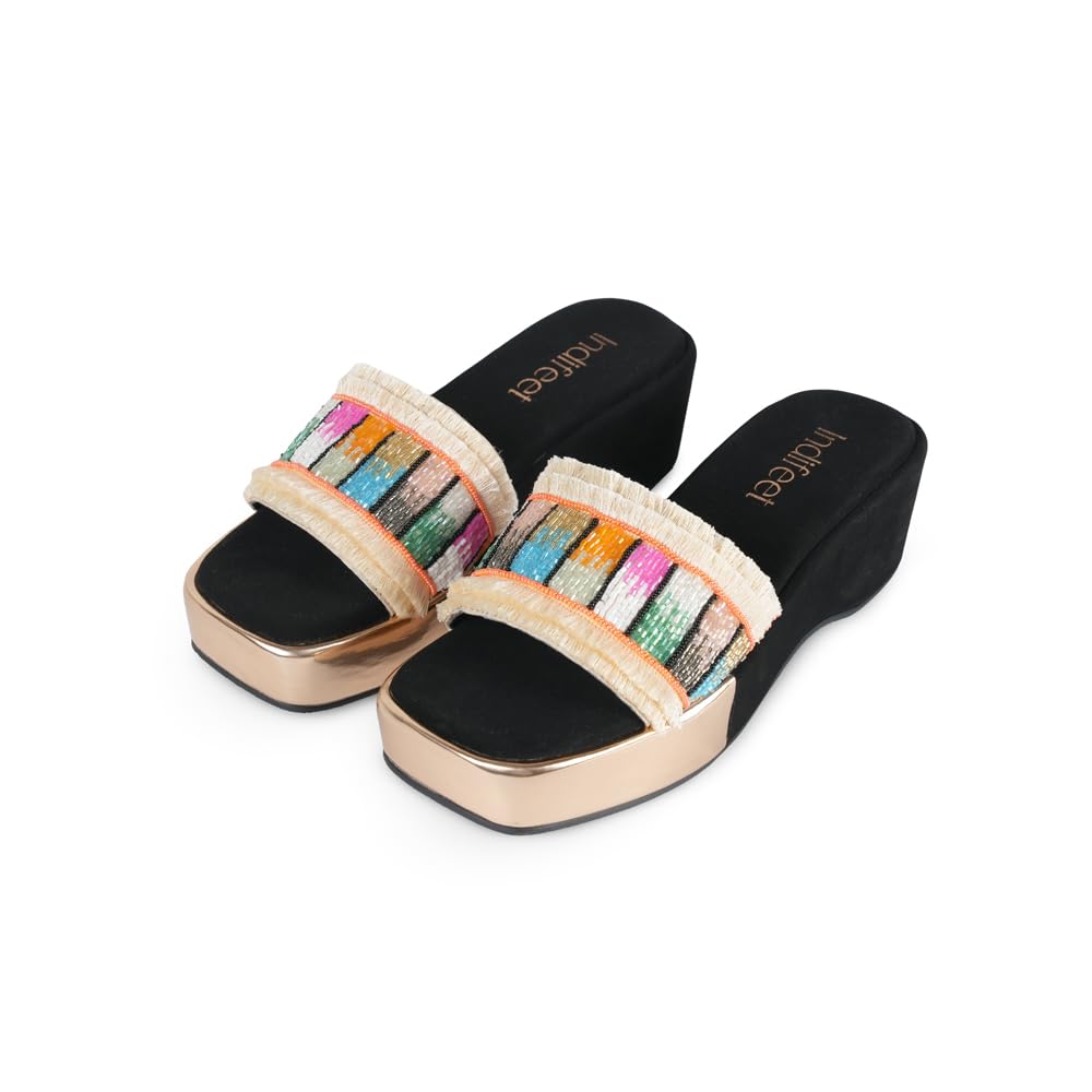 Indifeet Platform Heels for Women Woman Stylish Wedges Sandals Ladies Latest Heel Chappals Girls Comfortable Wedge Sandal Female Fancy Chappal Footwear Women’s Trendy Fashion Flatform