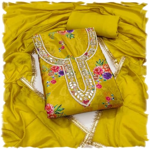 Leeli Peeri Designer Women's Chinon Silk Floral Printed Unstitched Salwar Suit Dress Material