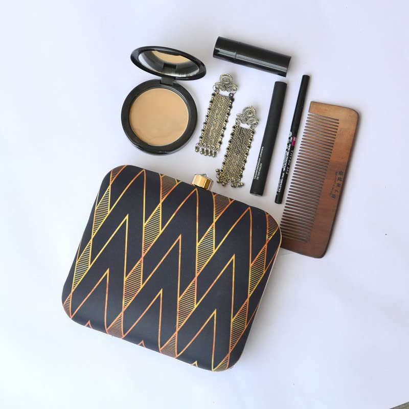 Artklim Printed Black Golden Geometric Clutch