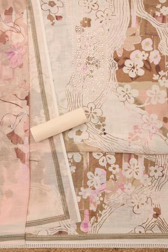 Soch Womens Cream Linen Blend Floral Print Unstitch Dress Material With Sequins