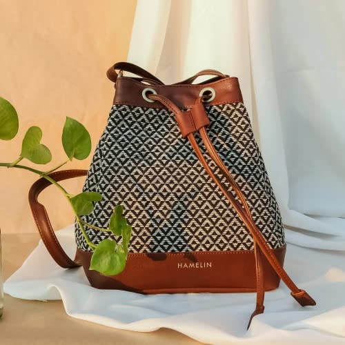 HAMELIN Women's Vegan Leather Bucket Bag | Handcrafted Sling Bag, Big Casual Bag | Stylish Travel Purse Handbag | Bucket Sling Hand Bag | Rakhi gift for Sister | Casual Purse (Orca)