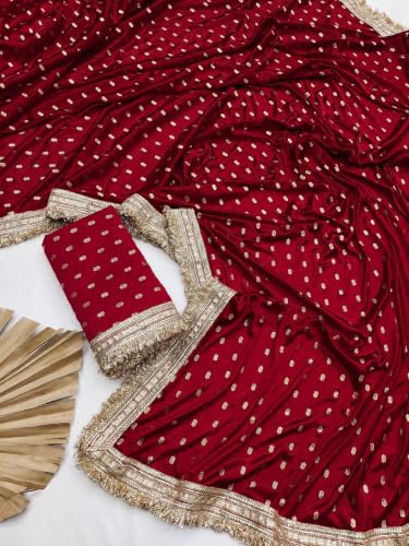 A To Z Cart Women's Malai Licraa Embellished Saree Bright Butti Maroon-FS