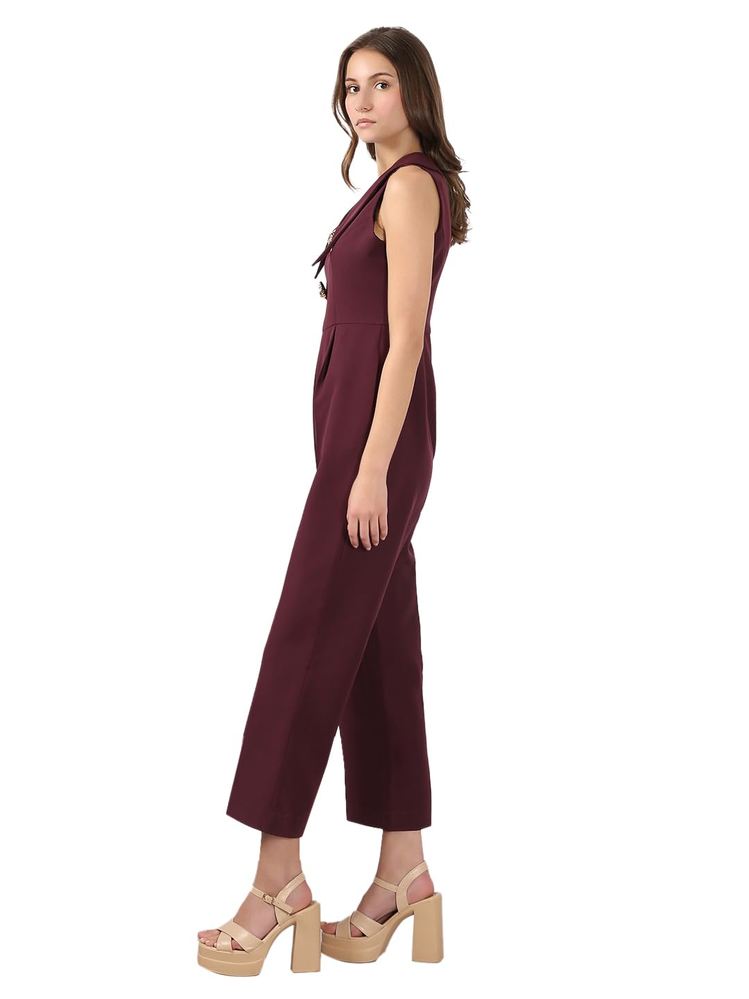 Vero Moda Women's Regular Fit Maroon Jumpsuit