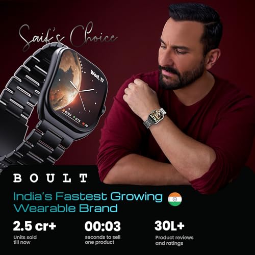 Boult Newly Launched Trail Pro Smartwatch 2.01'' 3D Curved Screen+AMOLED, BT Calling 5.3, 600 Nits Brightness, IP68, 250+ Watchfaces, 120+ Sports Modes, AI Voice Assistant, SpO2 Tracking (Metal Black)