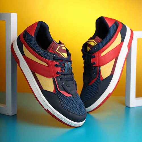 YOHO Superman Low-Top Sneakers for Men | Original Superman Design | Iconic Superhero Style | Breathable Build | Footpharma ™ Footbed | Anti-Slip Grip | All-Day Durability | Krypton blue - UK 6