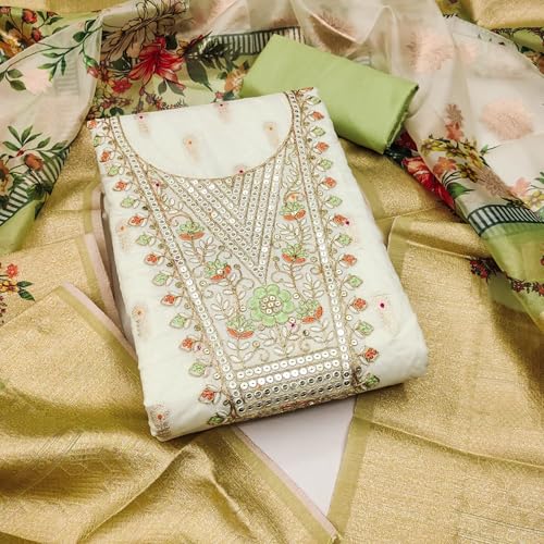 Leeli Peeri Designer Women's Jacquard Embroidery Work Unstitched Salwar Suit Dress Material