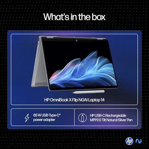 HP OmniBook X Flip (Previously Envy), Intel Core Ultra 5 226V, 40 Tops, (16GB LPDDR5X, 512GB SSD) 3K, OLED, 14''/35.6cm, Touch, Win11, Office24, Silver,1.38kg, fm0058TU, 5MP Camera, Next Gen AI Laptop