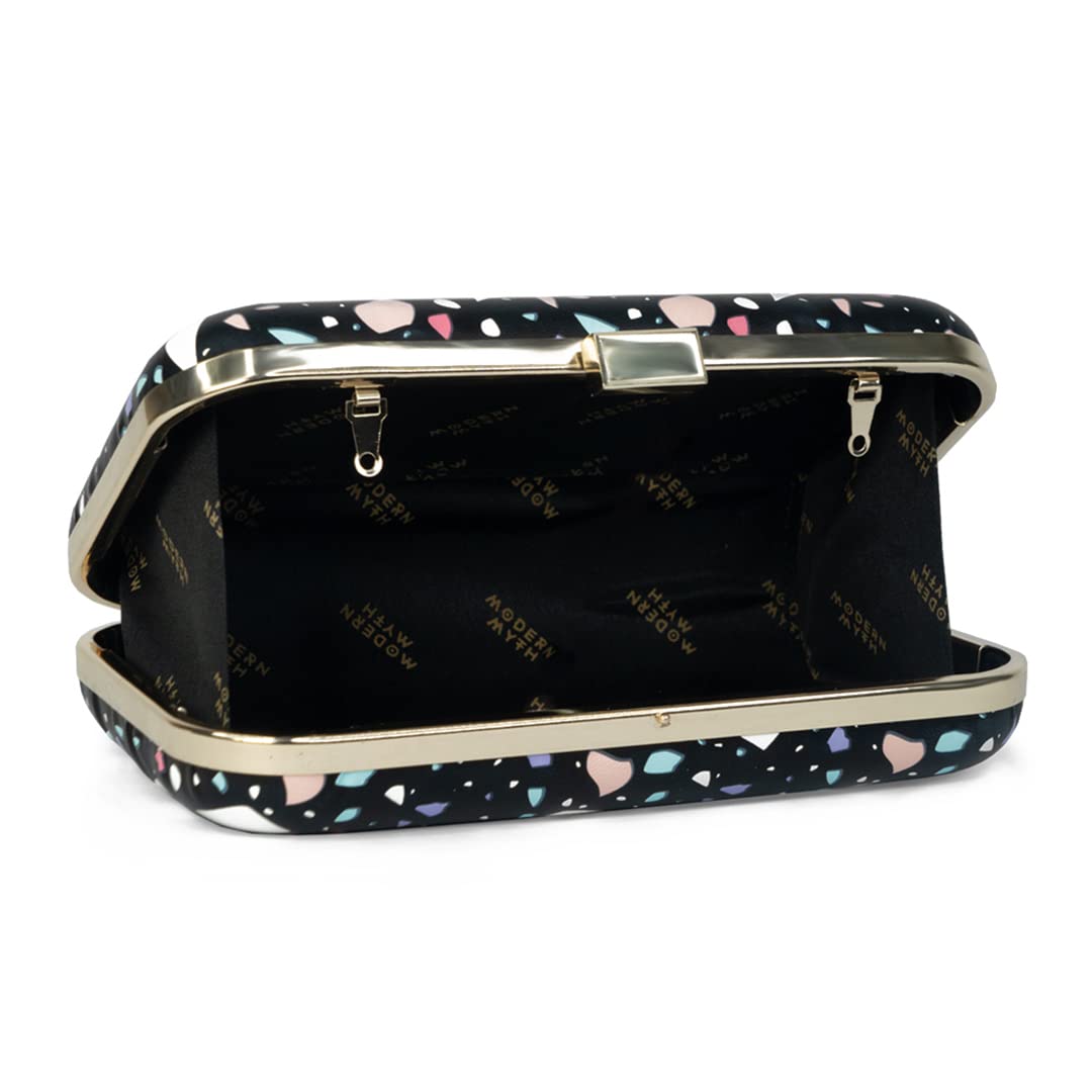 Modern Myth Arm Candy! Abstract Modern Black Printed Party Clutch for Women