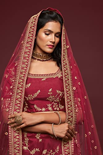 Zeel Clothing Women's Art Silk Semi-Stitched Lehenga Choli with Dupatta (7802-Maroon-Wedding-Bridal-Latest-Choli; Free Size) (Maroon)