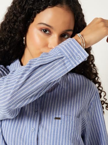 Max Women Striped Regular Fit Shirt (Blue_XL)