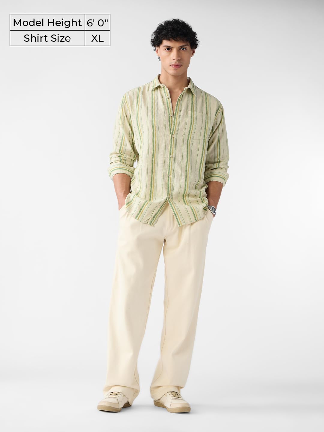 The Souled Store Cotton Linen Stripes: Meadow Men and Boys Long Sleeves Collared Neck Button Front Striped Regular Fit Cotton Linen Shirts