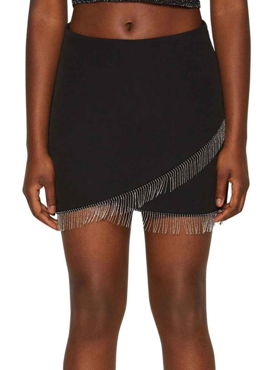 ONLY Women Solid Polyester Blend Tailored Fit High Rise Above Knee Black Straight Skirt