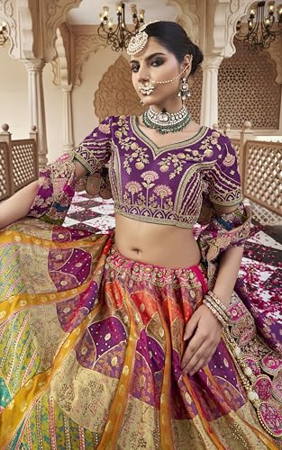 Luxury Bridal Lehenga Choli Set, Purple and Multicolor, Heavy Embroidered