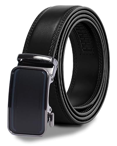 WildHorn Men's Genuine Leather Ratchet Belt for Men| Premium Auto-Lock Buckle | Adjustable up to 48” | Formal & Casual Wear | Micro-Adjust Fit | Stylish Gift Box Included (JET BLACK)